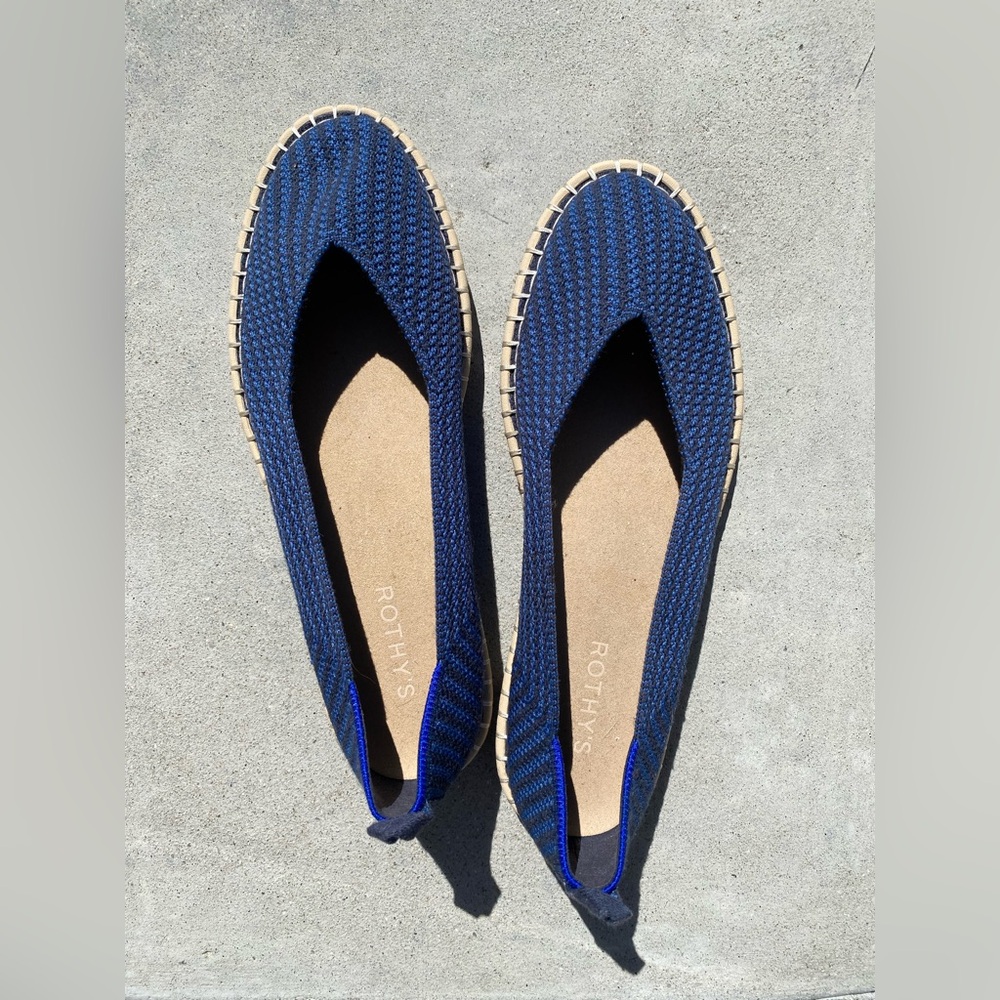 Rothy's Navy Blue Striped Espadrille Flats Size 10